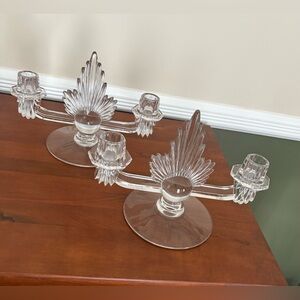 Vintage Fostoria Meadow Rose Clear Collection Duo Flame Candle Holders